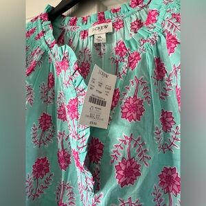 J. Crew Floral Ruffle-Sleeve Top - Aqua and Pink XL NEW